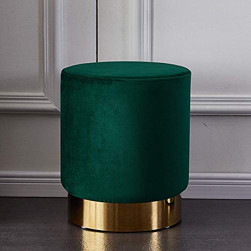 PUTHLLA Runder Fußhocker Pouf,Bequemer Luxuriöser Ottoman mit Samtüberzug und vergoldeter Basis Schminkhocker Sofa Fußhocker Dekor Geschenk-Dunkelgrün 36x45cm(14x18inch) von PUTHLLA