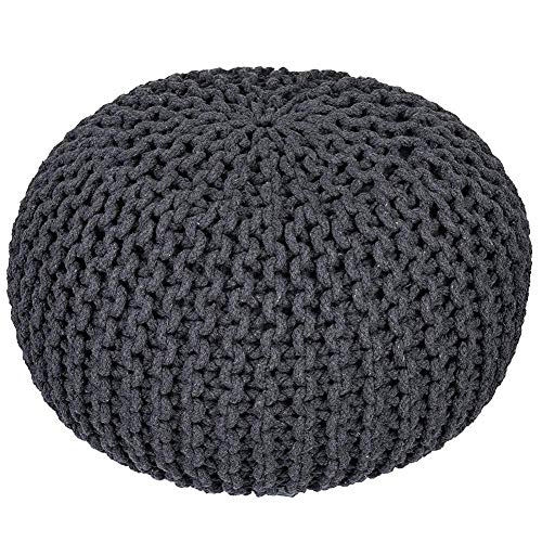 PUTHLLA Runder Handgestrickter Pouf Fußhocker Ottoman,Kabelstil Baumwollgeflecht Kordel Strick Sitzsack Bodenstuhl Für Hoom-schwarz 50x50x40cm(20x20x16) von PUTHLLA