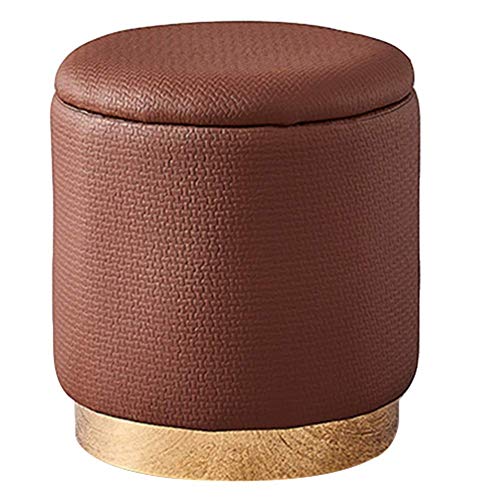 PUTHLLA Runder Ottoman-Fußhocker aus Samt mit Stauraum und Deckel, Vintage-Puff-Hocker für Wohnzimmer oder Schlafzimmer, gepolsterter Frisiertisch, Wechselschuh-Fußstütze (braun, 40 x 43 cm) von PUTHLLA