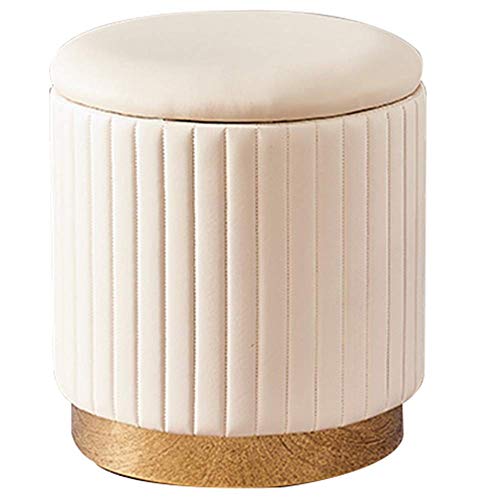 PUTHLLA Runder Ottoman-Fußhocker aus Samt mit Stauraumdeckel für Wohnzimmer und Schlafzimmer, Vintage-Puff-Hocker, gepolsterter Frisiertisch, Wechselschuh-Fußstütze in weißen Streifen, Maße 40 x 43 PUTHLLA Runder Ottoman-Fußhocker aus Samt mit Stauraumdeckel für Wohnzimmer und Schlafzimmer, Vintage-Puff-Hocker, gepolsterter Frisiertisch, Wechselschuh-Fußstütze in weißen Streifen, Maße 40 x 43 von PUTHLLA