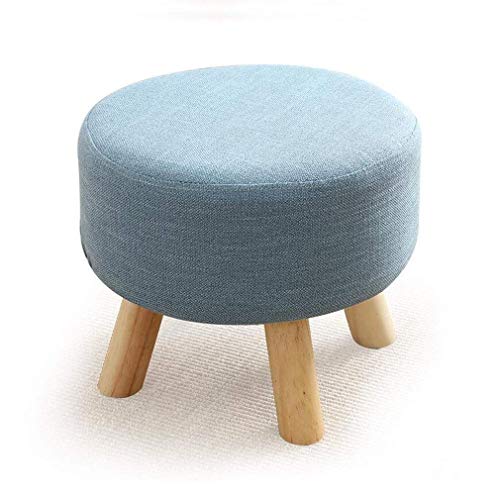 PUTHLLA Runder gepolsterter Fußhocker, Sofahocker, Sitzbank aus Holz, Kleiner Hocker aus Massivholz, Couchtisch, Hocker, modische Schuhbank zum Wechseln, für Schlafzimmer und Wohnzimmer (Farbe: Bla PUTHLLA Runder gepolsterter Fußhocker, Sofahocker, Sitzbank aus Holz, Kleiner Hocker aus Massivholz, Couchtisch, Hocker, modische Schuhbank zum Wechseln, für Schlafzimmer und Wohnzimmer (Farbe: Bla von PUTHLLA