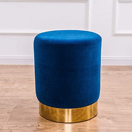 PUTHLLA Weicher, kompakter Polsterhocker, Kleiner gepolsterter Würfel-Pouf mit Goldrand, runder osmanischer Samthocker, ideal als Heimdekoration, Blau, 36 x 45 cm (14 x 18 Zoll) von PUTHLLA