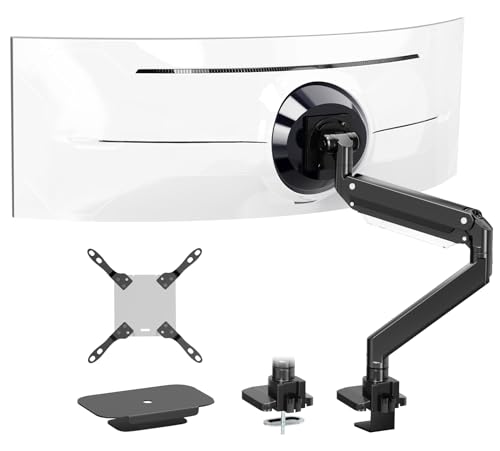 PUTORSEN 17-57 Zoll Monitor Halterung 1 Monitor, für Fernseher & Monitor bis 27 kg, Premium Aluminium Monitor Tischhalterung mit Gasfeder, Verstärkungsplatte, VESA Max bis 200x200 von PUTORSEN