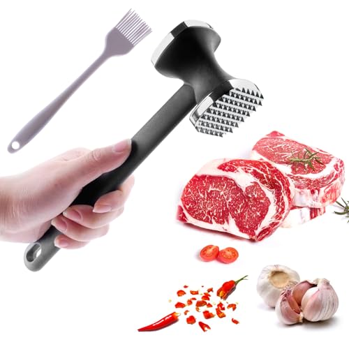 PUWOWYE Fleischklopfer Doppelseitig, Schnitzelklopfer Glatt 22 cm, Fleischhammer Doppelseitiger, Meat Tenderizer für Schnitzel, Steak, Rindfleisch, Schwarz von PUWOWYE