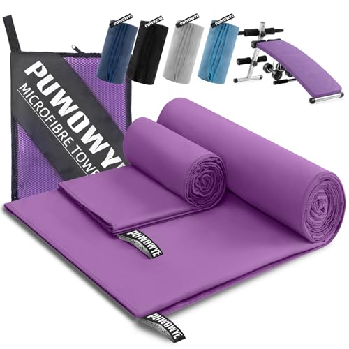 PUWOWYE Mikrofaser Handtuch 2er Set, 160x80cm Groß Badetuch + 80x40cm Klein Handtuch, Schnelltrocknend Mikrofaser Handtücher Set für Sport, Fitness, Sauna, Strand, Reise und Outdoor von PUWOWYE