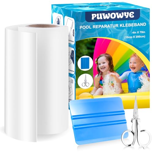 PUWOWYE Pool Reparaturset, Pool Flickzeug 10 cm x 200 cm Poolflicken Selbstklebend Unterwasser Klebeband, Reparatur Klebeband Pool Flicken für Wasserbett, Pool, Poolfolie, Planschbecken, Luftmatratze von PUWOWYE