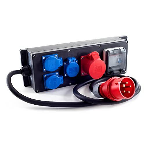 PUxI Vollgummi-Verteilerbox „MICRO“ verdrahtet; CEE-Steckdose:16 Ampere:1x16 Ampere 5 polig. 400 Volt; 2m Zuleitung H07RN-F 5G2,5 qmm; in Deutschland gefertigt; Außenbereich geeignet von PUXI