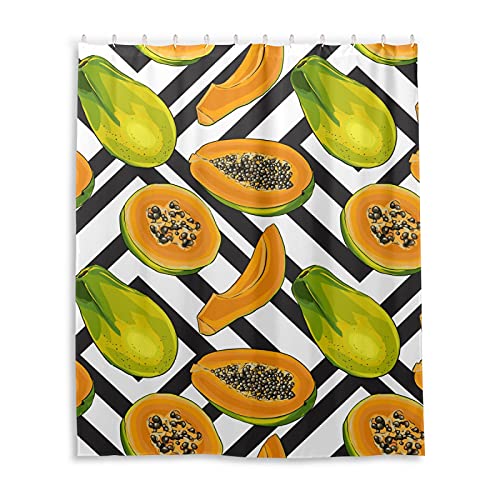 PUXUQU Duschvorhang Obst Papaya Muster Shower Curtains Wasserdichter Badvorhang mit 12 Haken 152 x 182 cm von PUXUQU