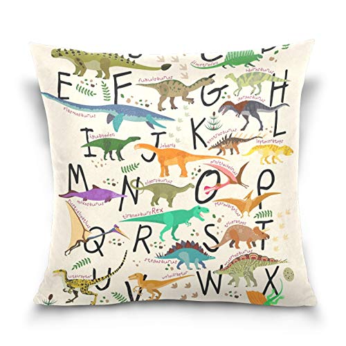 PUXUQU Kissenbezug 40x40 cm Alphabet Dinosaurier Dekorative quadratische Kissenbezüge Kissenhülle für Couch Sofa Schlafzimmer Auto von PUXUQU