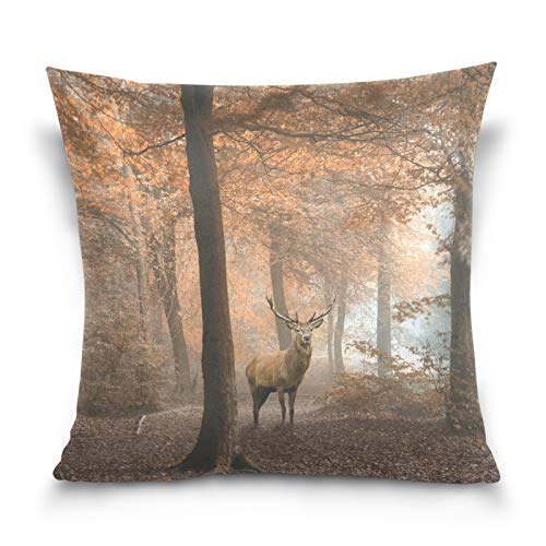 PUXUQU Kissenbezug 40x40 cm Jahrgang Hirsch Wald Dekorative quadratische Kissenbezüge Kissenhülle für Couch Sofa Schlafzimmer Auto von PUXUQU