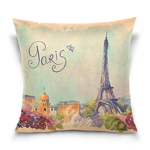 PUXUQU Kissenbezug 40x40 cm Jahrgang Paris Eiffelturm Dekorative quadratische Kissenbezüge Kissenhülle für Couch Sofa Schlafzimmer Auto von PUXUQU