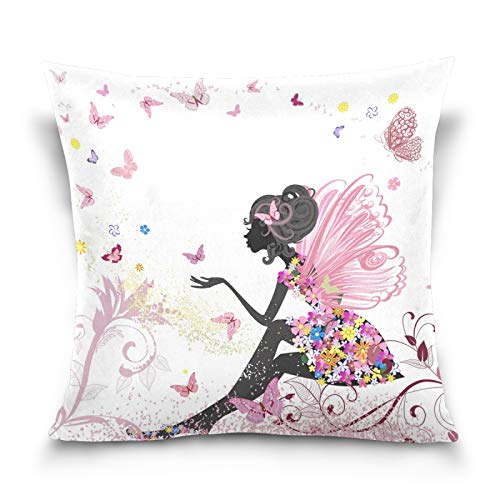 PUXUQU Kissenbezug 45x45 cm Blumen Blume Schmetterling Mädchen Dekorative quadratische Kissenbezüge Kissenhülle für Couch Sofa Schlafzimmer Auto von PUXUQU