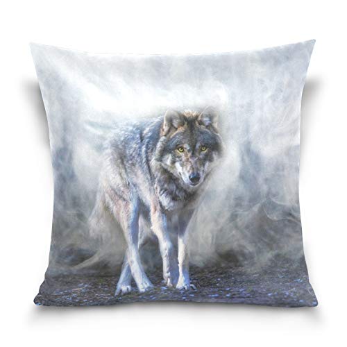 PUXUQU Kissenbezug 45x45 cm Jahrgang Tier Wolf Dekorative quadratische Kissenbezüge Kissenhülle für Couch Sofa Schlafzimmer Auto von PUXUQU