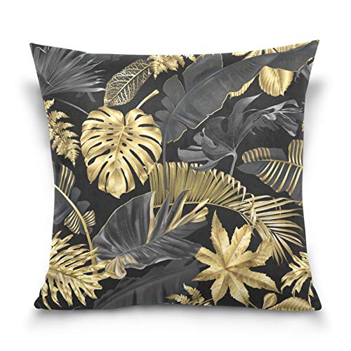 PUXUQU Kissenbezug 50x50 cm Golden und Schwarz Blätter Dekorative quadratische Kissenbezüge Kissenhülle für Couch Sofa Schlafzimmer Auto von PUXUQU
