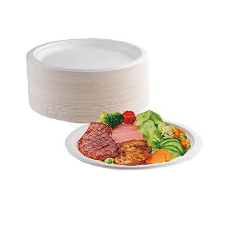 Einwegteller 100 Stück Pappteller Recycling Zuckerrohr Bagasse Einwegbesteck 100% Natürlich Kompostierbare Pflanzenfaser Umweltfreundliche Partyteller Einmalgeschirr-17.8cm,Weiß von PUYI