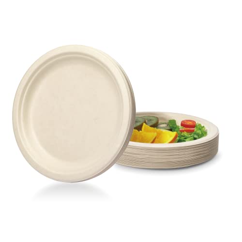 Einwegteller 50 Stück Pappteller 25.4cm Zuckerrohr Bagasse Einwegbesteck Partyteller-natürlich von PUYI