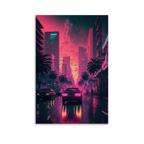 Synthwave Poster auf Leinwand, Motiv: Auto in Bewegung, Wandkunst, Dekoration, Wohnzimmer, Schlafzimmer, Dekoration, Poster, 40 x 60 cm, ungerahmter Stil Synthwave Poster auf Leinwand, Motiv: Auto in Bewegung, Wandkunst, Dekoration, Wohnzimmer, Schlafzimmer, Dekoration, Poster, 40 x 60 cm, ungerahmter Stil von PUYT