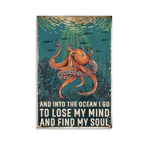Vintage-Poster mit Aufschrift "And Into The Ocean I Go To Lose My Mind And Find My Soul", Leinwandposter, Wandkunst, Dekoration, Poster, 20 x 30 cm, ungerahmter Stil Vintage-Poster mit Aufschrift "And Into The Ocean I Go To Lose My Mind And Find My Soul", Leinwandposter, Wandkunst, Dekoration, Poster, 20 x 30 cm, ungerahmter Stil von PUYT
