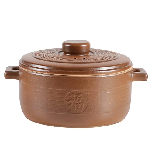 Auflauftopf aus Ton, Suppentopf mit Griffen und Deckel, handgefertigter Kochtopf, Kochtöpfe, hitzebeständiger Premium-Kochtopf for Gerichte, Eintöpfe, Suppenschüssel (4,5 l)(4.5L) von PUYUNA