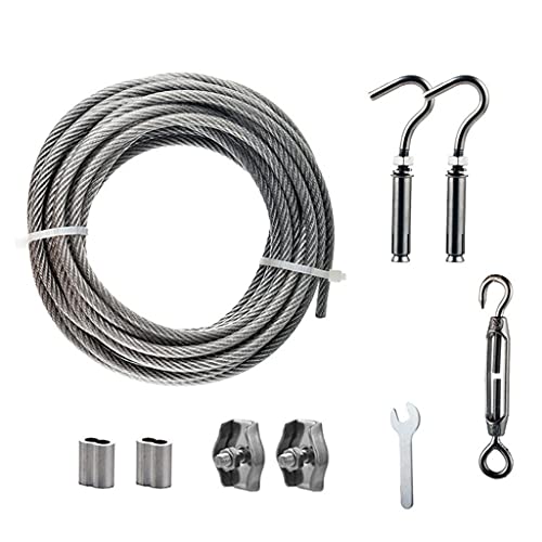 Robustes Edelstahlseil-Aufhängeset, Outdoor-Lichtaufhängungsset, Drahtseilkabel mit Spannschloss, 4 mm Durchmesser/5 m(20m) von PUYUNA