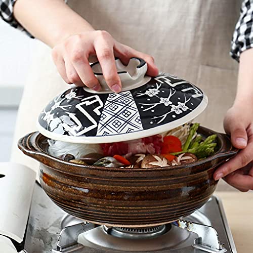 Ton-Auflauftopf, Keramik-Kochtopf, Küchengeschirr, Auflaufform, japanischer Steinguttopf, Reiskocher, mit Keramikdeckel, bedruckter hitzebeständiger Steingut-Tontopf, hitzebeständige Suppe von PUYUNA