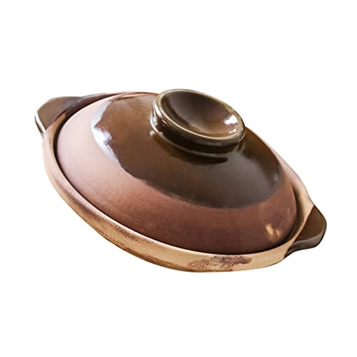 Ton-Auflauftopf, Keramik-Suppenauflauf, Auflauftopf mit Deckel, Tontopf, Schmortopf, Kochauflauf, Kochgeschirr for die Küche zu Hause (Hellbraun 23 x 20 cm)(23X20CM) von PUYUNA