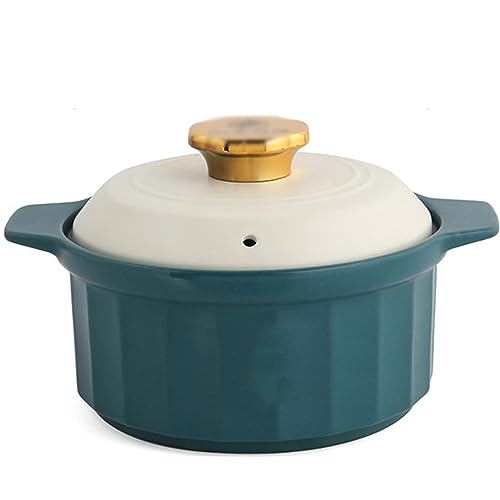 Tontopf, Keramik-Auflaufform, mit Deckel, klein, rund, Gesundheits-Suppentopf, Hochtemperatur-Suppentopf, Schmortopf, Kochen in der Küche (blau, 3 l)(Green,6L) von PUYUNA