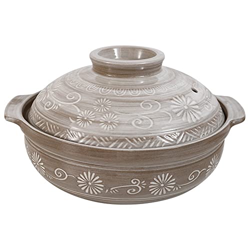 Tontopf, hitzebeständiger Auflauf mit Deckel, runder aus Steingut, Reiskocher for Eintopfsuppennudeln, for Kochen von Aufläufen (3,0 l)(1.5L) von PUYUNA