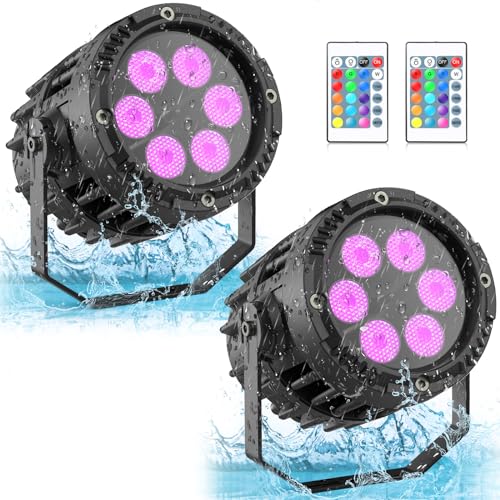 PUZILOZA 2PCS 6 x 3W IP67 Wasserdichtes Par Licht, RGBW 4 in 1 LED Discolicht Partylicht mit Fernbedienung, für Outdoor-Auftritte, DJ Show, Party, Bar, Bühnen, Festivalauftritte von PUZILOZA