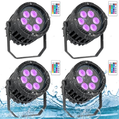 PUZILOZA 4PCS 6 x 3W IP67 Wasserdichtes Par Licht, RGBW 4 in 1 LED Discolicht Partylicht mit Fernbedienung, für Outdoor-Auftritte, DJ Show, Party, Bar, Bühnen, Festivalauftritte von PUZILOZA