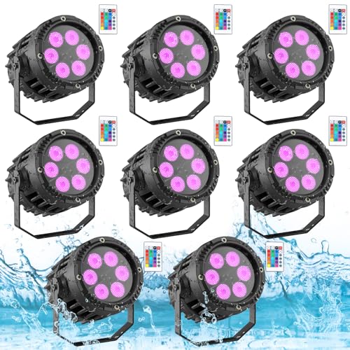 PUZILOZA 8PCS 6 x 3W IP67 Wasserdichtes Par Licht, RGBW 4 in 1 LED Discolicht Partylicht mit Fernbedienung, für Outdoor-Auftritte, DJ Show, Party, Bar, Bühnen, Festivalauftritte von PUZILOZA