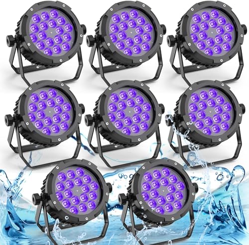 PUZILOZA 8PCS Wasserdichtes LED Par RGBWA+UV 6IN1 LED, 18 LED Par Scheinwerfer mit DMX 6/10CH Stroboskop Disco Lichteffekte, Bühnenlicht Strahler für Bar, Kirchen, Club, Konzert, Party im Freien von PUZILOZA