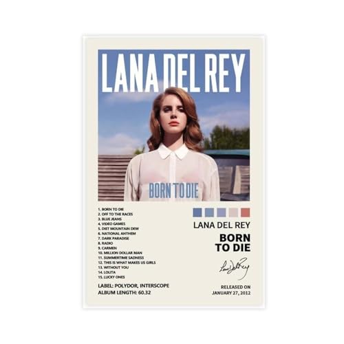 Lana Del Poster Rey Born To Die Musikalbum-Poster, signierte limitierte Auflage, Leinwand-Poster, Wandkunst, Dekordruck, Bild, Gemälde für Wohnzimmer, Schlafzimmer, Dekoration, ungerahmt, 20 x 30 cm von PUrrre