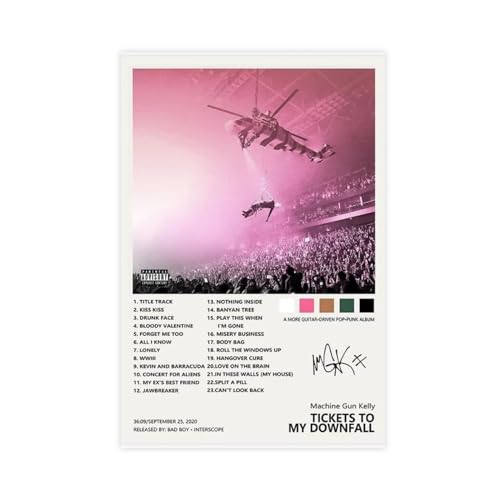 Leinwandposter "Machine Gun Kelly" mit "Tickets To My Downall", Musikalbum-Poster, Wandkunst, Dekor, Bild, Gemälde für Wohnzimmer, Schlafzimmer, Dekoration, ungerahmt, 50 x 75 cm von PUrrre