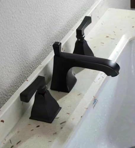 BF558(B) Wasserhahn mit drei Löchern, mattschwarz, für heißes und kaltes Wasser, Waschtischarmatur, Messing von PVASROQWM