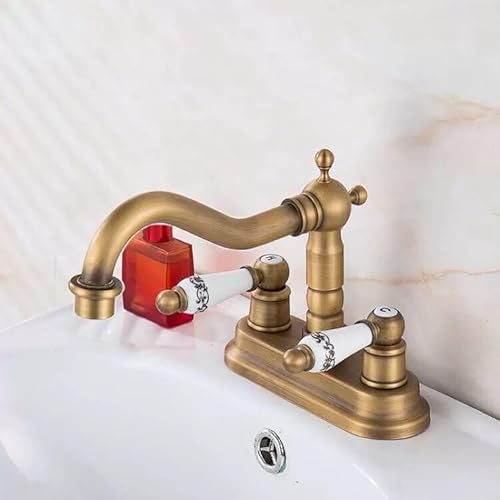 Breiter Waschtischarmatur, Badezimmer, 10,2 cm, Warm- und Kaltwassermischer, Kran, Deckmontage, Badewannenarmatur, Waschtischmischer, Messing, Antik-Bronze (kurzer Auslauf 2) von PVASROQWM