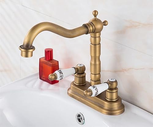 Breiter Waschtischarmatur, Badezimmer, 10,2 cm, Warm- und Kaltwassermischer, Kran, Deckmontage, Badewannenarmatur, Waschtischmischer, Messing, Antik-Bronze (langer Auslauf 2) von PVASROQWM