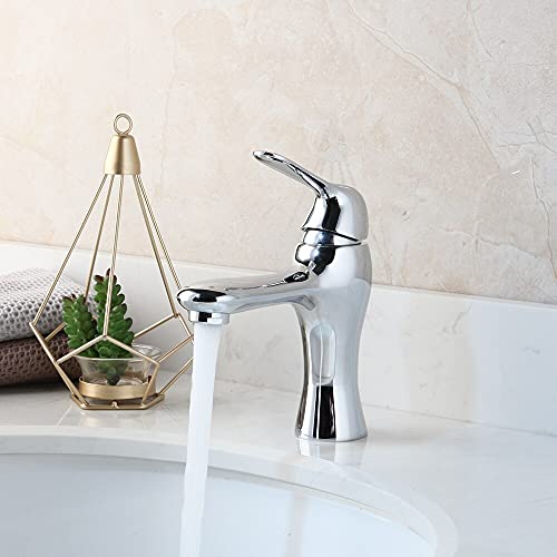 Deckmontierter Einhandhahn, Badezimmer, Chrom, Waschbeckenarmaturen, Waschbeckenmischer, Warm-/Kaltwasserhahn (kurz) von PVASROQWM