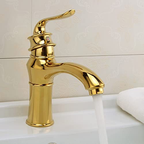 Gold Einhebel-Waschtischarmaturen, schwarz, Kalt- und Heißmischer, Waschbecken, Wasserhahn, Küchenarmatur, Badezimmerzubehör, Chrom (Goldfarben) von PVASROQWM