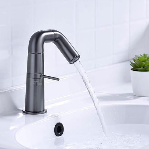 Grauer Badezimmer-Wasserhahn, heiß und kalt, Elefantennase, drehbar, Waschtischarmatur, Waschbeckenarmatur, Messing (Grau) von PVASROQWM