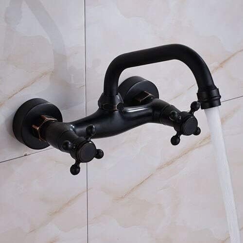 Klassischer Wasserhahn aus antikem Messing / schwarzer Bronze, Waschbeckenarmatur, Wasserfallauslauf, Mischbatterie, Wandhalterung (ORB Q) von PVASROQWM