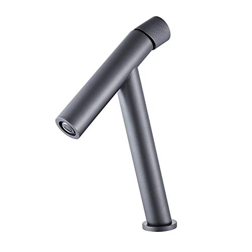 Waschtischarmatur, Badezimmer, Einhebelmischer, heißes und kaltes Messing, Grau, einzigartiger Waschtisch-Wasserspüle, Mischer, Kran (Gun Grey Short) von PVASROQWM