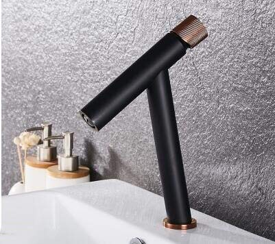 Waschtischarmatur, Badezimmer, Einhebelmischer, heißes und kaltes Messing, Grau, einzigartiger Waschtisch-Wasserspüle, Mischkran (Schwarz / Roségold, S) von PVASROQWM