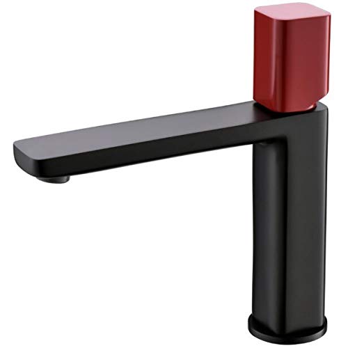 Waschtischarmatur für Badezimmer, Waschbecken, Mischbatterie, Bürste, Gold, Chrom, Schwarz, Rot, modischer Waschbeckenmischer, Kupfer (Schwarz / Rot) von PVASROQWM