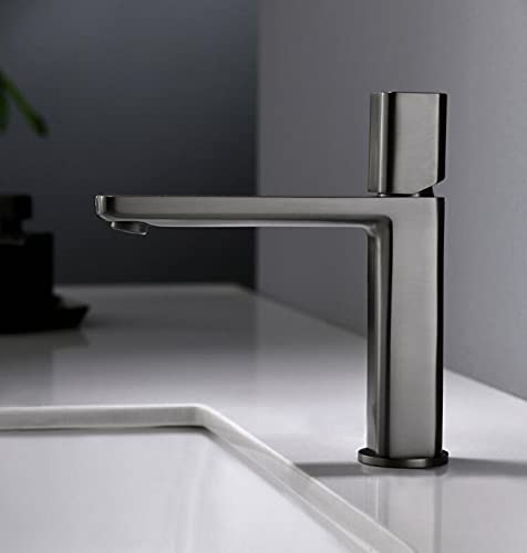 Waschtischarmatur für Badezimmer, Waschbecken, Mischbatterie, Bürste, Gold, Chrom, Schwarz, Rot, modischer Waschtischmischer, Kupfer (Gun Gray) von PVASROQWM