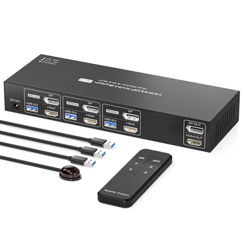 PVBCTCSID HDMI Displayport KVM Switch 3 PC 2 Monitore 8K60Hz DP 1.4 HDMI 2.0 KVM 3 In 2 Out USB 3.0 Switch Für 3 PC Die Sich Dual Monitore und 4 USB 3.0 Geräte Teilen Mit IR-Fernbedienung und Netzteil PVBCTCSID HDMI Displayport KVM Switch 3 PC 2 Monitore 8K60Hz DP 1.4 HDMI 2.0 KVM 3 In 2 Out USB 3.0 Switch Für 3 PC Die Sich Dual Monitore und 4 USB 3.0 Geräte Teilen Mit IR-Fernbedienung und Netzteil von PVBCTCSID