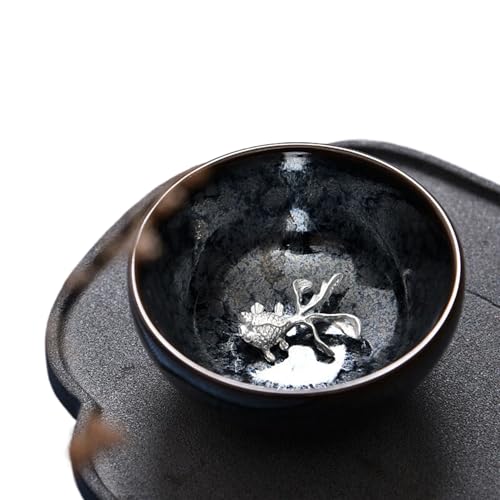 PVFRTGYHU P1841-油滴蓝 星空天目建盏 Kung-Fu-Teesets Teetablett und kleine Teeutensilien,茶杯 镶银茶杯 品茗杯 银鱼茶杯茶具 小茶盏 von PVFRTGYHU