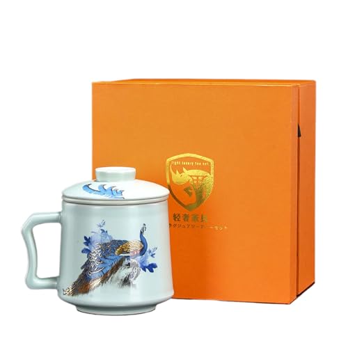 PVFRTGYHU P1997-天青汝窑茶杯子办公室家用泡茶杯 Teetasse aus mit Teesieb und Deckel, transparente Tasse for losen Tee. 马克杯带盖茶水分离 Teeservice aus Keramik陶瓷水杯整套 von PVFRTGYHU