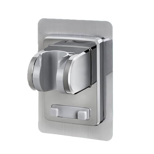 PVFZXS Duschkopfhalterung Ohne Bohren, Neigung Verstellbar, Shower Head Holder Mit Extra Starkem Klebepad, Silbern, ABS, Wandmontage von PVFZXS
