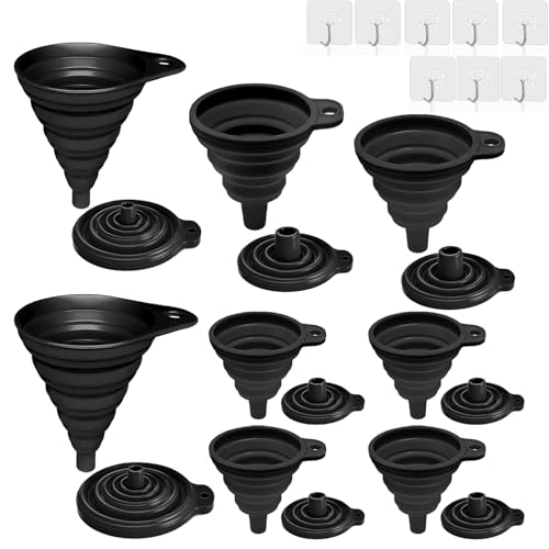 8 Stück Trichter, Trichter Klein, Trichter Groß, 4 Größen Silikon Trichter, Klein Faltbarer Mini Trichter Set Schwarz für Bier Öl Flüssigkeiten Übertragung (S/M/L/XL) von PVFZXS